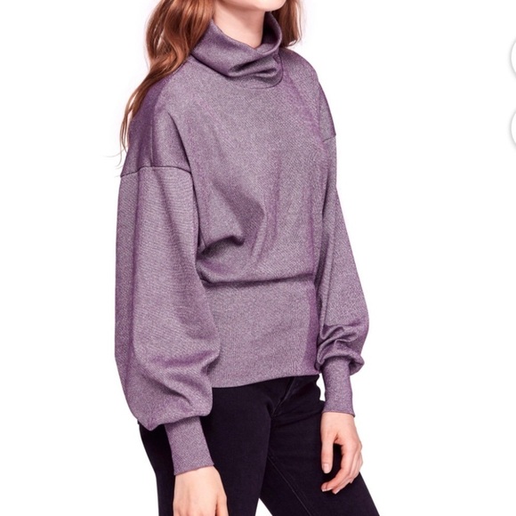 Free People Glam Purple Silver Shimmer Turtleneck Pullover Sweater L - Picture 1 of 13